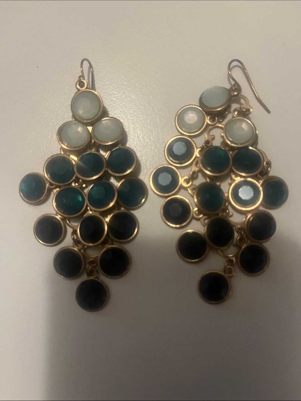 Gold-Tone Green, Teal & Navy Ombré Statement Chandelier Earrings